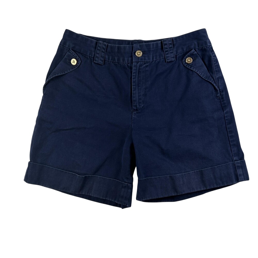 Lauren Ralph Lauren Shorts Womens 8 Navy Blue Classic Chino Button Pocket Casual
